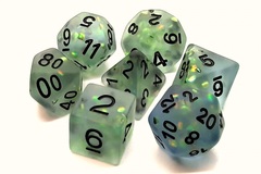 Old School 7 Piece DnD RPG Dice Set: Infused - Frosted Firefly - Springtime Dew