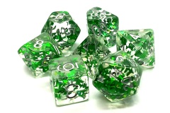 Old School 7 Piece DnD RPG Dice Set: Infused - Green Butterfly w/ Silver