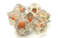 Old School 7 Piece DnD RPG Dice Set: Infused - Iridescent Orange Flower