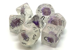 Old School 7 Piece DnD RPG Dice Set: Infused - Iridescent Purple Flower