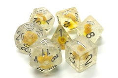 Old School 7 Piece DnD RPG Dice Set: Infused - Iridescent Yellow Flower