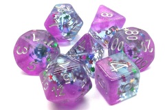 Old School 7 Piece DnD RPG Dice Set: Infused - Mixed Stars w/ Purple & Silver