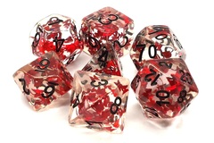 Old School 7 Piece DnD RPG Dice Set: Infused - Red Butterfly w/ Black