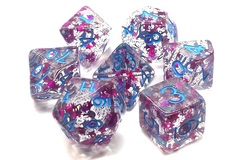 Old School 7 Piece DnD RPG Dice Set: Infused - Red Stars w/ Blue