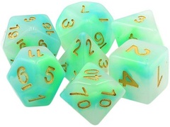 Poly 7 Dice Set: Shamrock Gold (Blue/Green Jade Opaque)