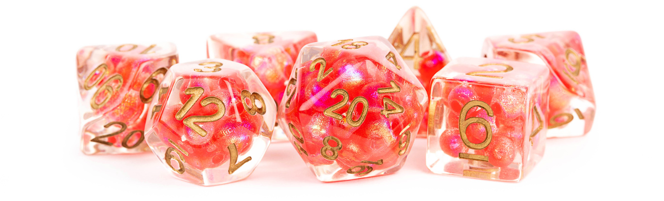 7-Die Set 16mm Resin Pearl:  Red with Copper Numbers