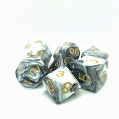 Poly 7 Dice Set: Smoky Sillage (White/Black Fusion)