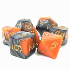 Poly 7 Dice Set: Waylander's Forge (Orange/Silver Fusion)