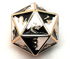 Old School DnD RPG D20 Metal Dice: Dragon Forged - Black & White w/ Gold