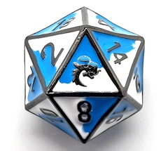 Old School DnD RPG D20 Metal Dice: Dragon Forged - Blue & White w/ Black Nickel