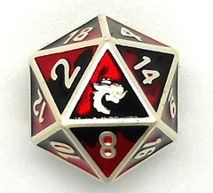 Old School DnD RPG D20 Metal Dice: Dragon Forged - Platinum Black & Red