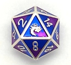 Old School DnD RPG D20 Metal Dice: Dragon Forged - Platinum Purple & Blue