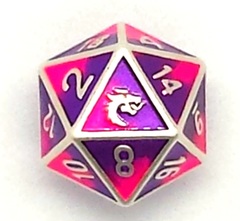 Old School DnD RPG D20 Metal Dice: Dragon Forged - Platinum Purple & Pink