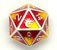 Old School DnD RPG D20 Metal Dice: Dragon Forged - Platinum Red & Yellow