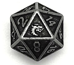 Old School DnD RPG D20 Metal Dice: Dwarven Forged - Ancient Silver