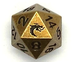 Old School DnD RPG D20 Metal Dice: Dwarven Forged - Archaic Gold