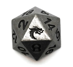 Old School DnD RPG D20 Metal Dice: Dwarven Forged - Archaic Silver