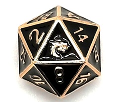 Old School DnD RPG D20 Metal Dice: Elven Forged - Black w/ Gold