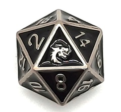 Old School DnD RPG D20 Metal Dice: Elven Forged - Black w/ Silver