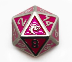 Old School DnD RPG D20 Metal Dice: Elven Forged - Metallic Pink