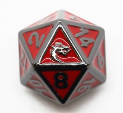 Old School DnD RPG D20 Metal Dice: Elven Forged - Red w/ Black Nickel