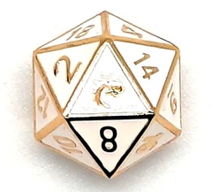 Old School DnD RPG D20 Metal Dice: Elven Forged - White w/ Gold