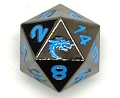 Old School DnD RPG D20 Metal Dice: Halfling Forged - Black Nickel w/ Blue