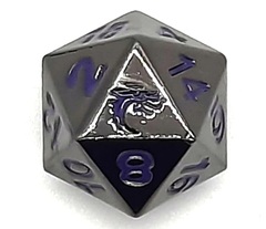 Old School DnD RPG D20 Metal Dice: Halfling Forged - Black Nickel w/ Purple