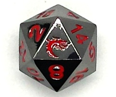 Old School DnD RPG D20 Metal Dice: Halfling Forged - Black Nickel w/ Red