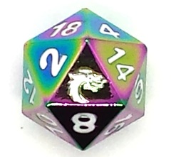 Old School DnD RPG D20 Metal Dice: Halfling Forged - Brilliant Rainbow