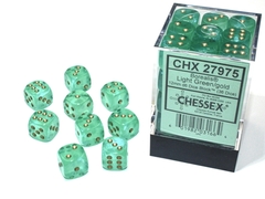 36 12mm Light Green/Gold Borealis D6 Dice Set - CHX27975