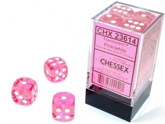 12 16mm Translucent Pink/White D6 Dice - CHX23614