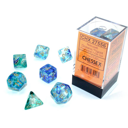 7 Oceanic w/Gold Nebula Luminary Polyhedral Dice Set - CHX27556