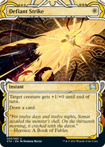 MTG-4x-Near Mint, English-Defiant Strike - Foil-Strixhaven