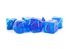 16mm Stardust Acrylic Poly Dice Set: Blue w/ Purple Numbers