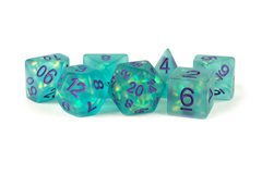 7-Die Set 16mm Icy Opal Resin: Teal / Purple Numbers