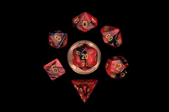 10mm Mini Poly Dice Set: Black and Red Marble with Gold