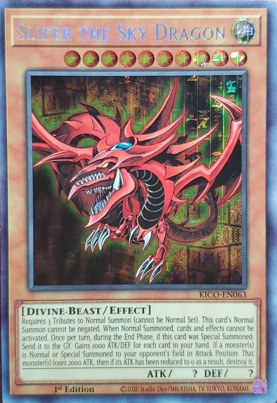 Slifer The Sky Dragon - KICO-EN063 - Secret Pharaohs Rare - 1st Edition