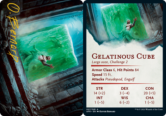 Gelatinous Cube Art Card -  Gold-Stamped Signature