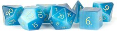 16mm Engraved Cat’s Eye Polyhedral Dice Set - Aquamarine