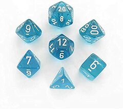 Translucent Mini-Polyhedral Teal/white 7-Die Set