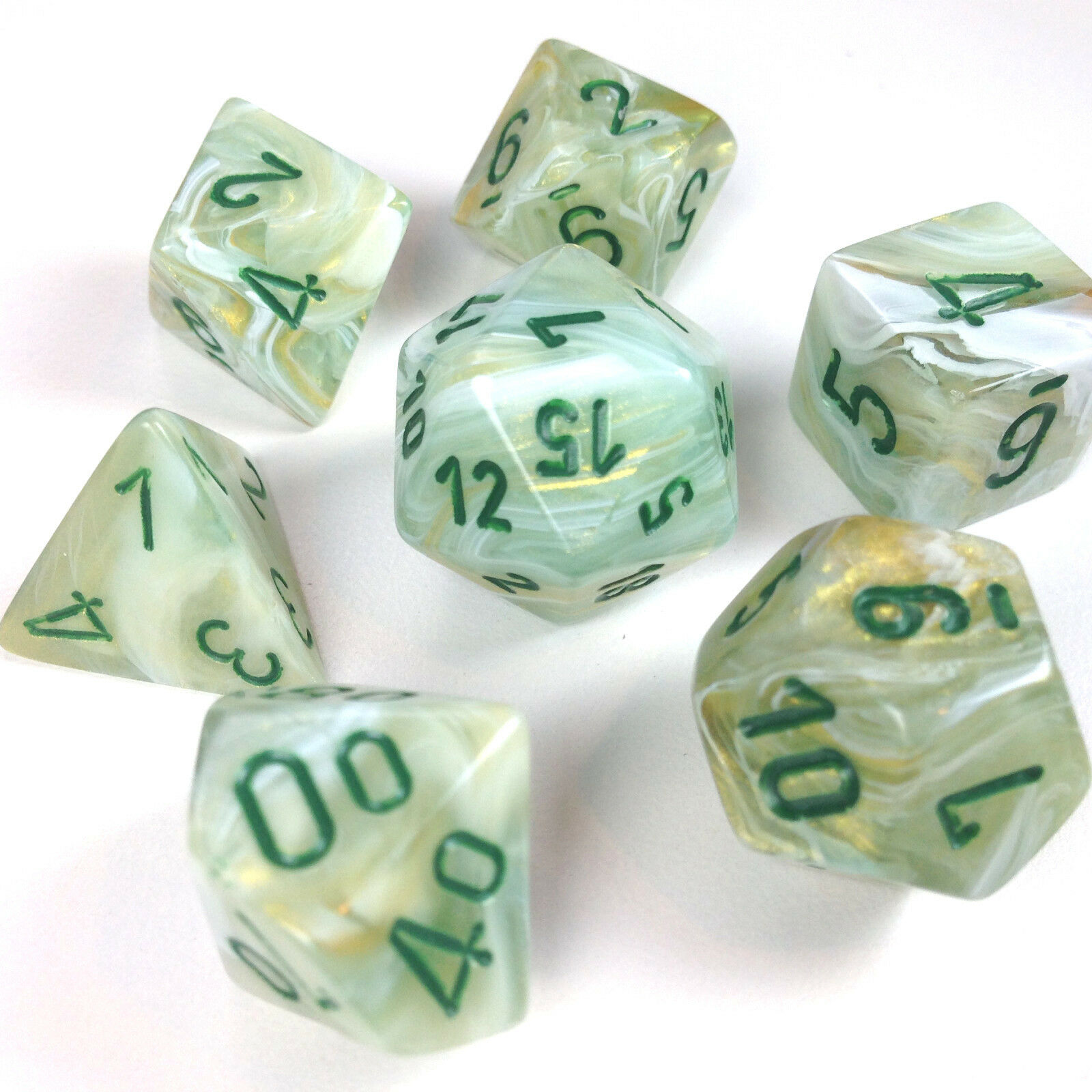 Marble Mini-Polyhedral Green/dark green 7-Die Set CHX20409