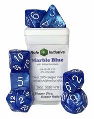 Set of 7 Dice: Marble Blue w/ White Numbers