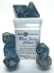 Set of 7 Dice: Blue Jade Shoes w/ Metallic Gold Numbers