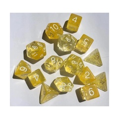 Set of 7 Dice: Diffusion Honey Lemon w/ White Numbers