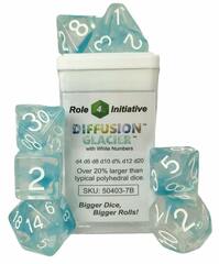 Set of 7 Dice: Diffusion Glacier w/ White Numbers