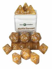 Set of 15 Dice: Marble Caramel w/ White Numbers