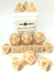 Set of 15 Dice: Marble Latte w/ Metallic Gold Numbers