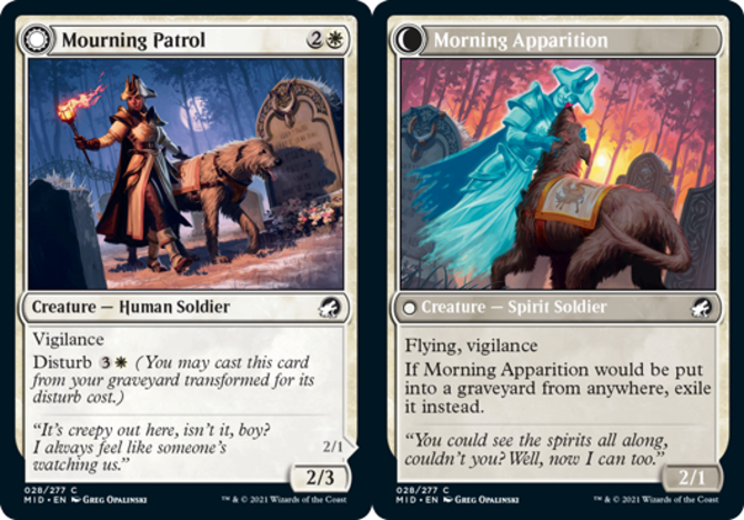 disturb mtg cards 1x Mourning Patrol // Morning Apparition - Foil MTG Innistrad: Midnight  Hunt NM