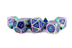 16mm Metal 7-Die Polyhedral Dice Set: Rainbow with Blue Enamel